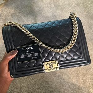 Chanel Le Boy Flap Bag Quilted Caviar Large Black 2016
